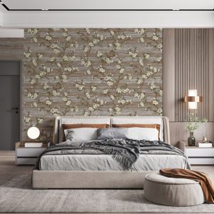 Flocked Botanical Blossom Pattern Stylish Floral Wallpaper