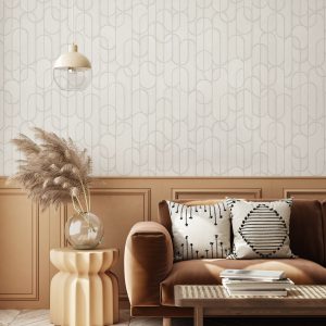 Velvet Flocked Geometric Rounded Shapes Elegant Wallpaper