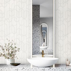 Velvet Flocked Geometric Rounded Shapes Elegant Wallpaper