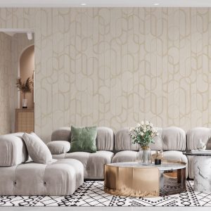 Velvet Flocked Geometric Rounded Shapes Elegant Wallpaper