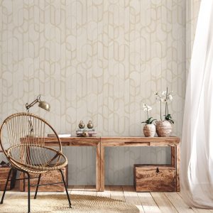 Velvet Flocked Geometric Rounded Shapes Elegant Wallpaper