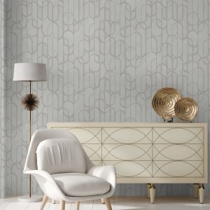 Velvet Flocked Geometric Rounded Shapes Elegant Wallpaper
