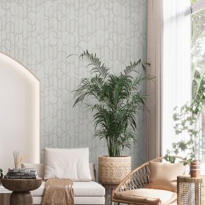 Velvet Flocked Geometric Rounded Shapes Elegant Wallpaper
