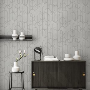 Velvet Flocked Geometric Rounded Shapes Elegant Wallpaper