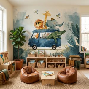 Shades Of Green Wallpaper Animals Watercolor Wall Mural