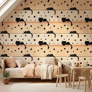 Cat Wallpaper Black Polka Dots Wall Mural