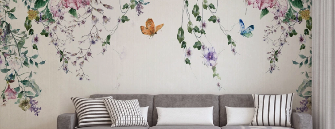 Colorful Flowers and Leaves Floral Removable Wallpaper